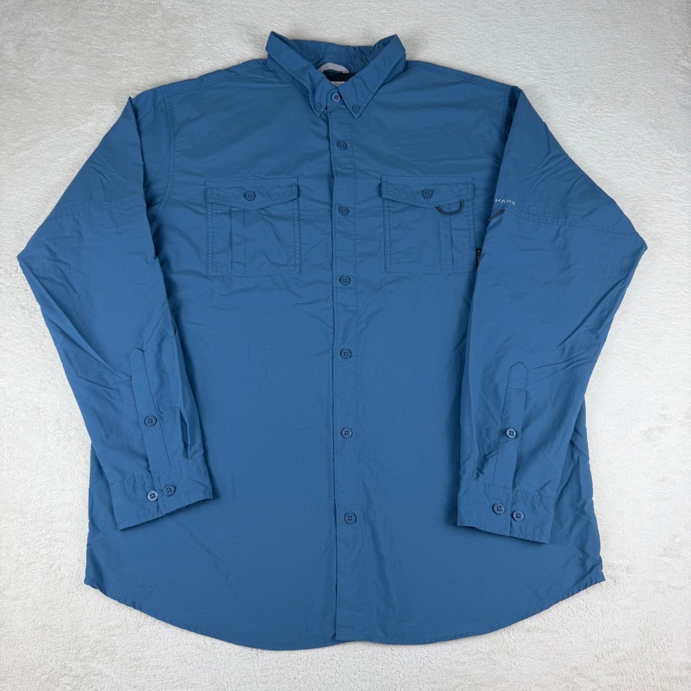 Columbia Sportswear Omni-Shade Mens XL Long Sleeve‎ Shirt Blue Breathable Back